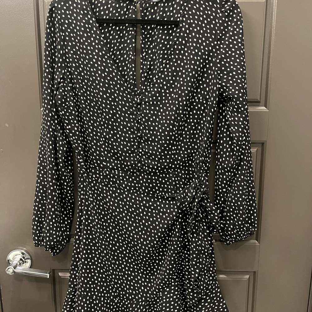 Elegant Black and White Polka Dot Wrap Dress